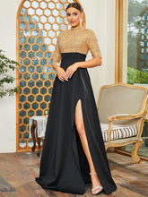 Stand Collar Panel A-Line Pleated Split Prom Dress